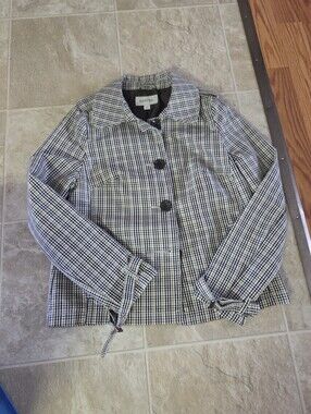 Merona Black and White Plaid Button-Front Blazer Pea Coat